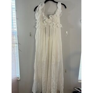 Flawless White Maxi Dress Ruffle Open Back‎ Halter Summer Beach Casual Size M
